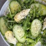 Snap pea salad with cucumbers and artichokes.