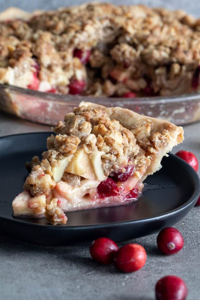Apple Cranberry Pie with Walnuts and Crumb Topping - A Red Spatula