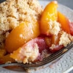 nectarine cobbler in a cast iron skillet.