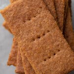 Vegan graham Crackers stacked in a pile.