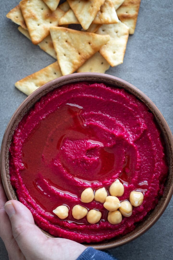 Beetroot Hummus Without Tahini A Red Spatula