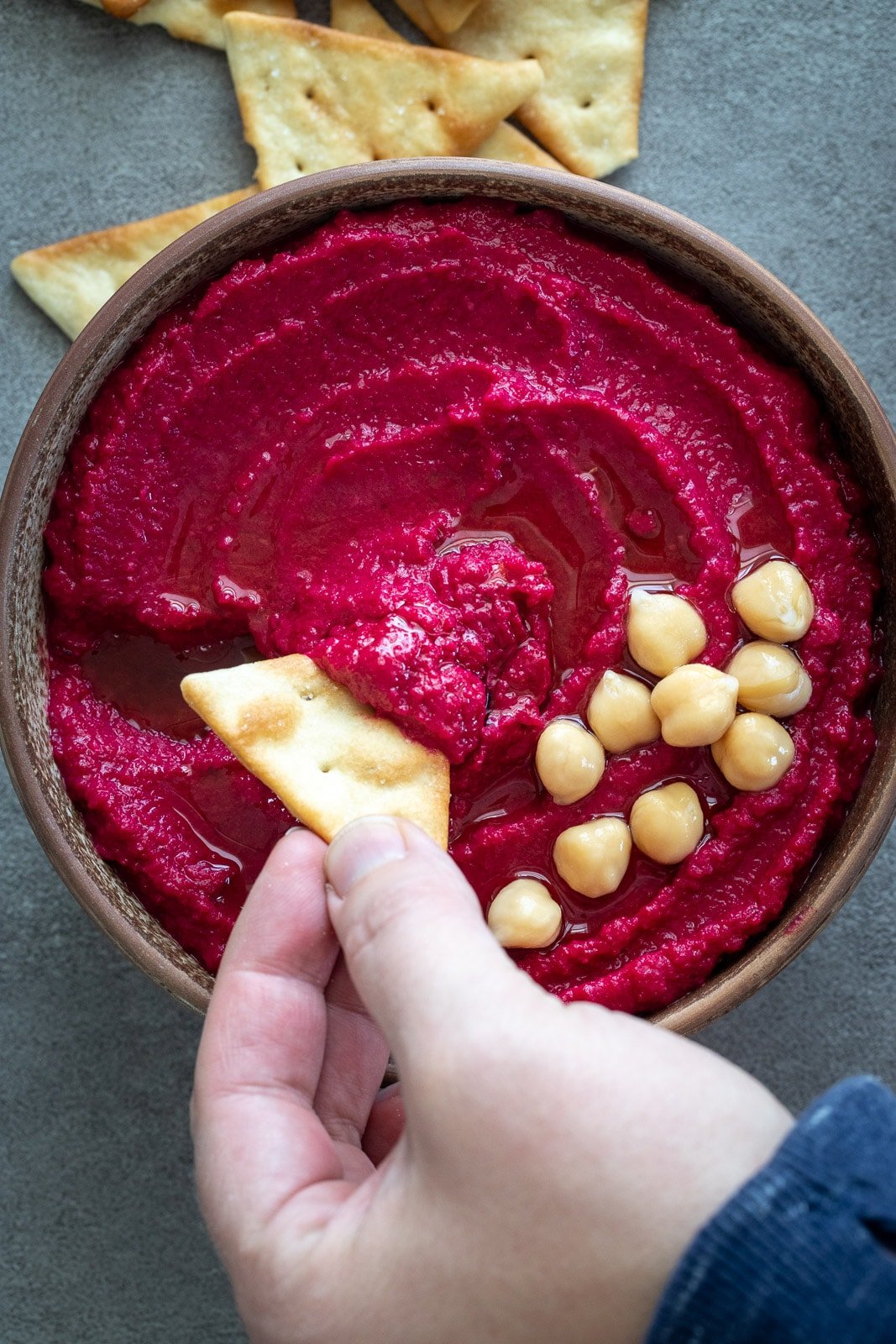 Beetroot Hummus Without Tahini A Red Spatula