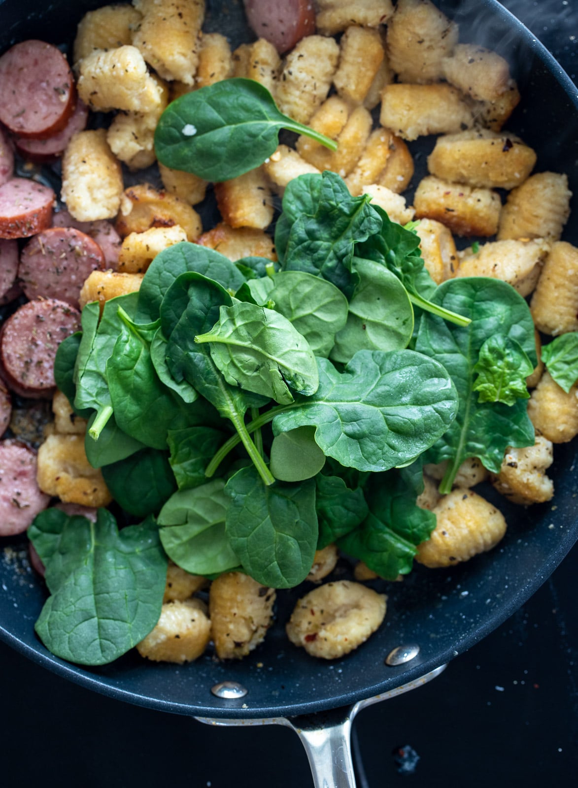 PanFried Gnocchi With Spinach and Sausage A Red Spatula