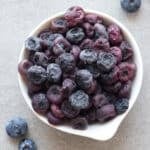 Bowl of dehydrated blueberries.