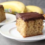 Banana cake on a white plate.