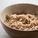 Cooked buckwheat in a ceramic bowl.