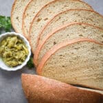 Green chili and cheese bread sliced.