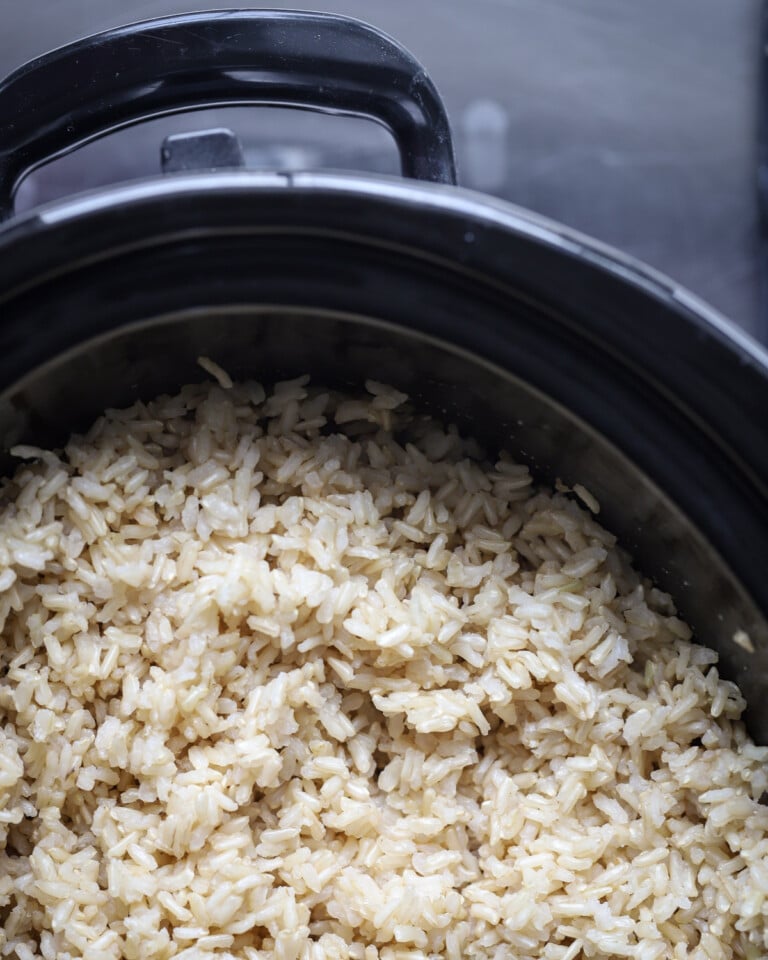 Fluffy Slow Cooker Brown Rice - A Red Spatula