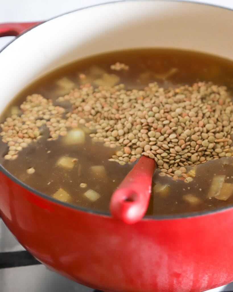 One-Pot Lentil and Spinach Soup - A Red Spatula