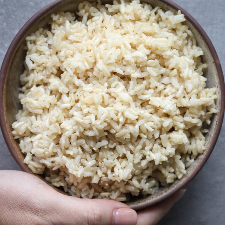 Fluffy Slow Cooker Brown Rice - A Red Spatula