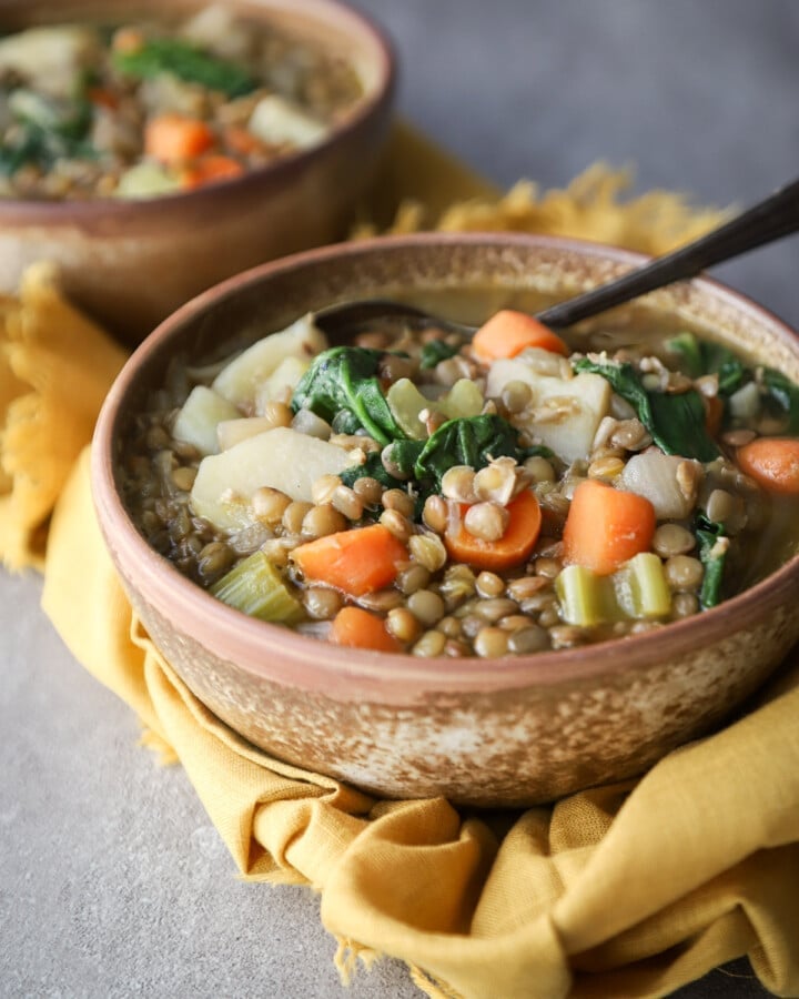 One-Pot Lentil and Spinach Soup - A Red Spatula
