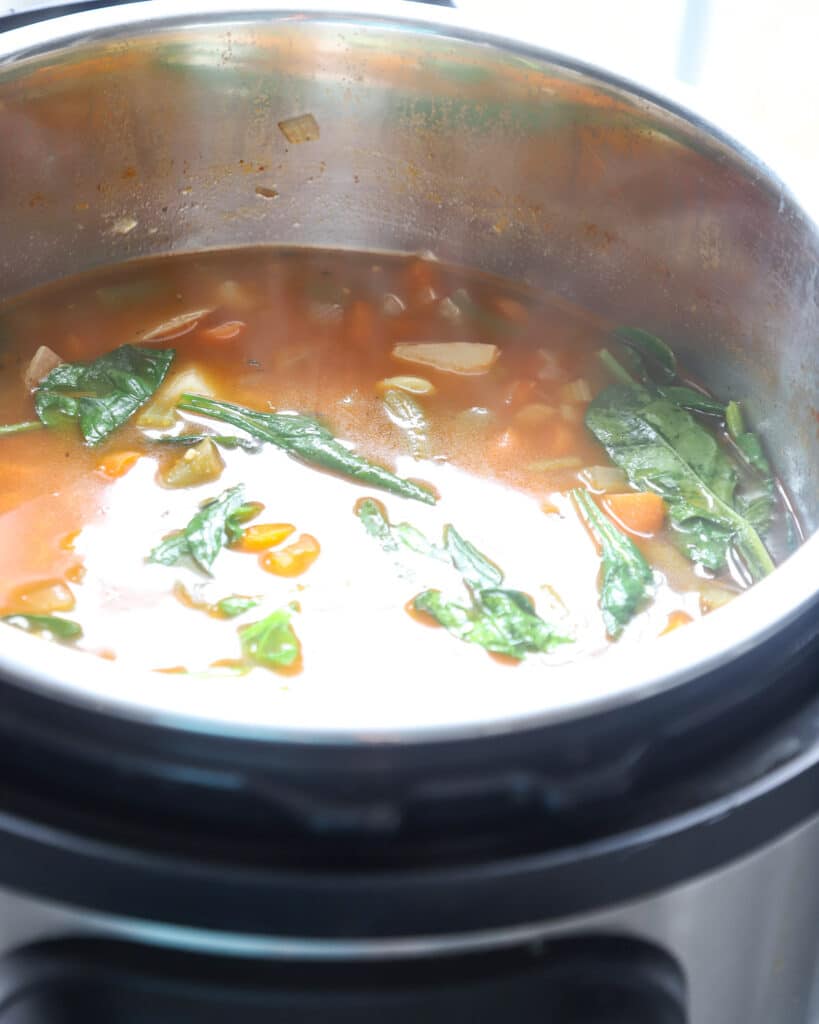 Warming Instant Pot Vegetable Barley Soup Recipe - A Red Spatula