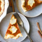 Homemade Pumpkin Maple Pie slice on a plate.