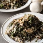 Plates with wild rice casserole on them.