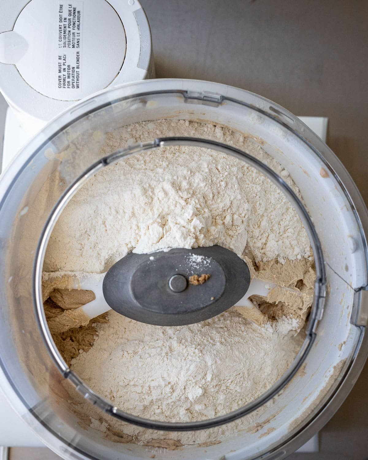 Cookie batter in a Bosch mixer.