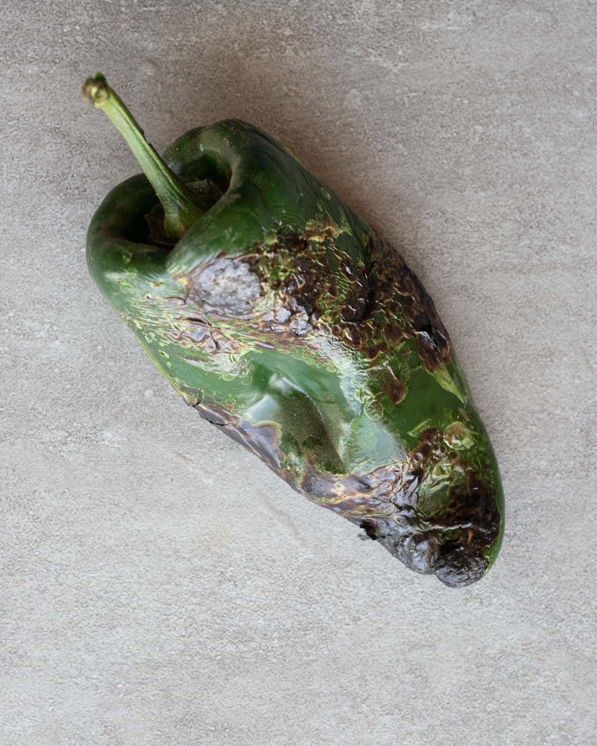 Charred poblano pepper.